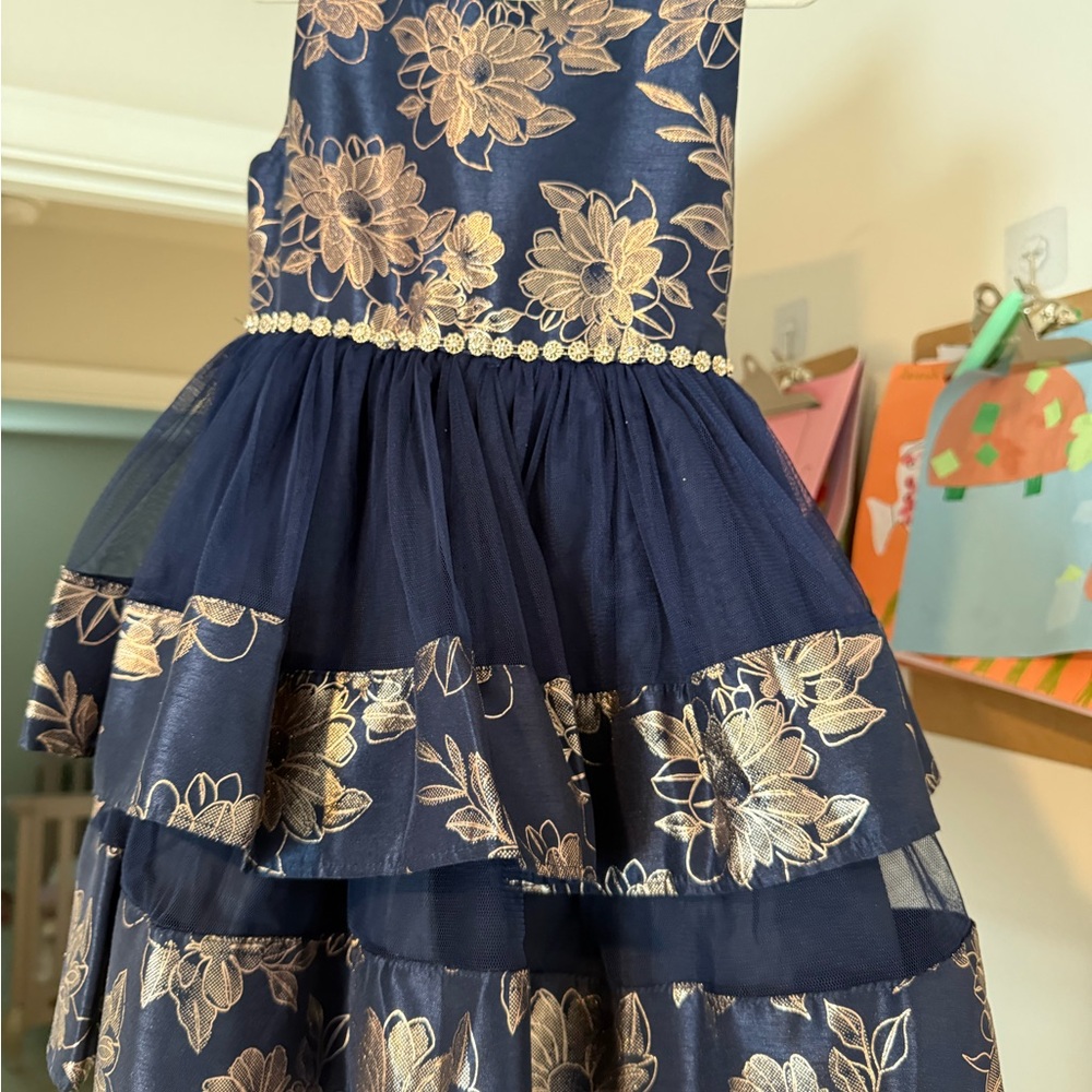 Bonnie Jean Blue and Cream Fit and Flare Formal Dress